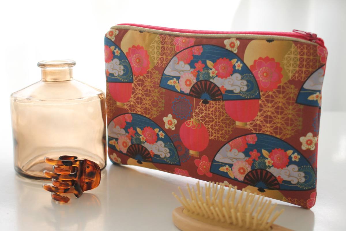 Pochette zippée Alna éventails fleuris