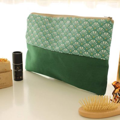 Pochette zippée Maya éventails verts