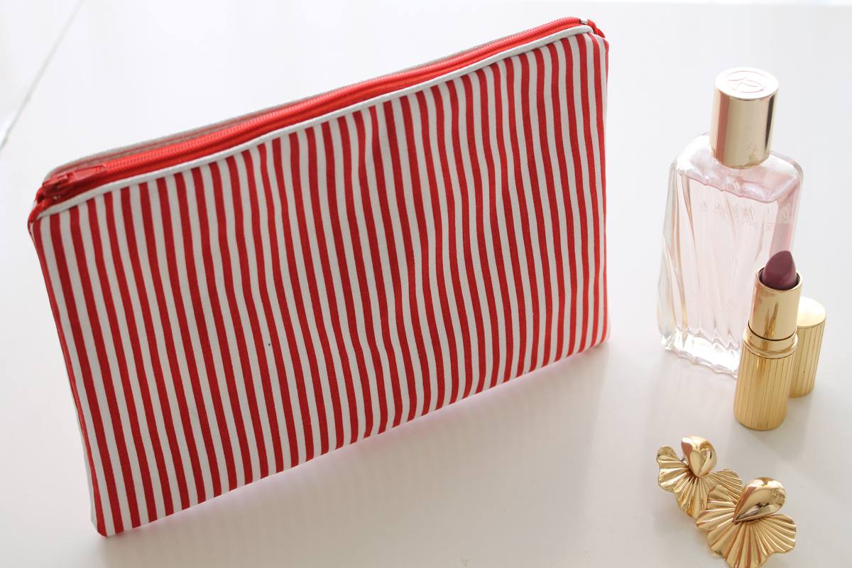 Pochette zippée Alna rayée rouge