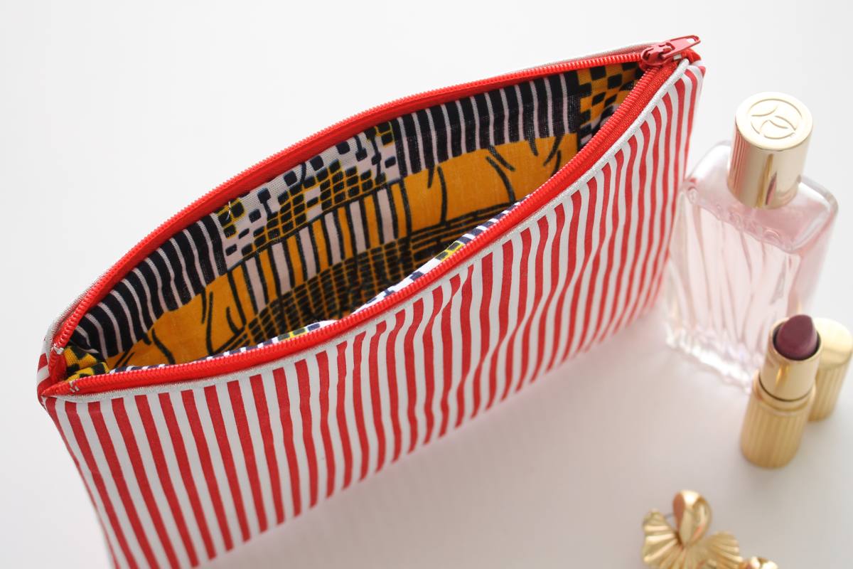 Pochette zippée Alna rayée rouge – Image 2