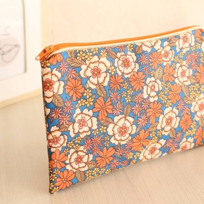 Pochette zippée Alna fleurs oranges